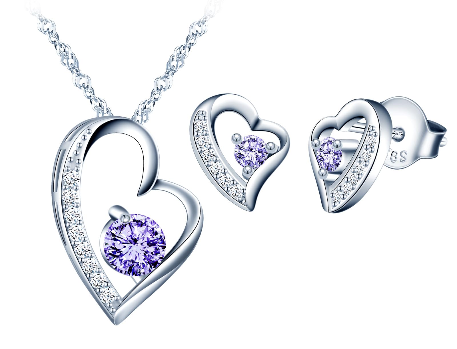 MICSAVI Collana e Orecchini di Cuore Set di Gioielli da Donna Ciondolo con Catenina Cuore in Argento Sterling 925 e Zirconia cubica