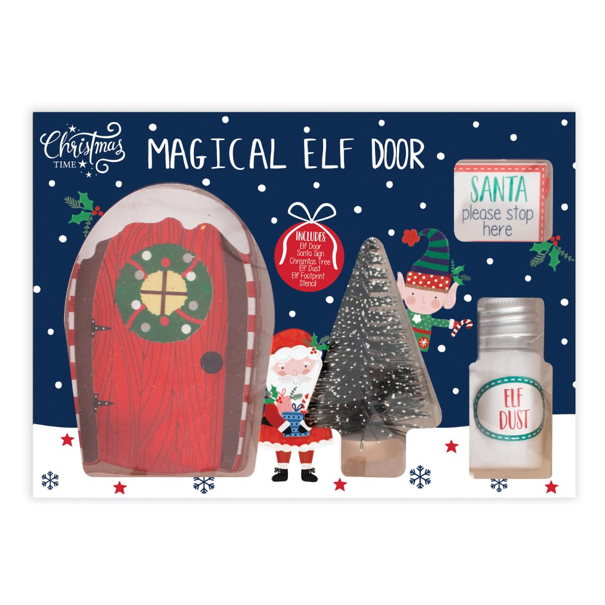 YöL Magical Elf Door Set with Santa Sign, Christmas Tree, Elf Dust & 8 Footstep Stencils – Festive Decoration & Christmas Tradition for Kids to Spark Imagination