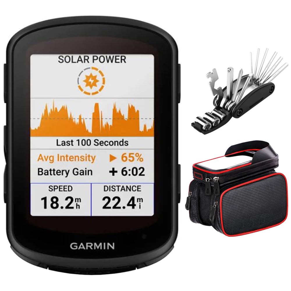 Garmin Edge 840 010-02695-20 Ordinateur de vélo GPS compact à énergie solaire, appareil uniquement | Modèle officiel USA Partner | Ensemble avec outil de réparation de vélo Deco Gear 16 en 1 + support