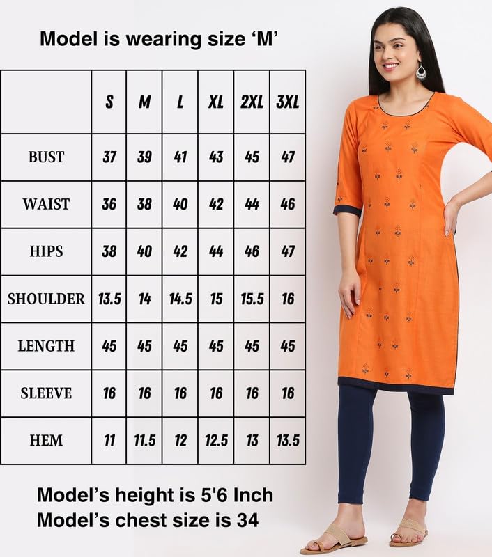 True Shape Maternity Kurti for Women | Embroidered Feeding A-line Kurta with Dual Nursing Zippers in Polyester for Pre & Post Pregnancy(TSE-141-XL, Orange) 4