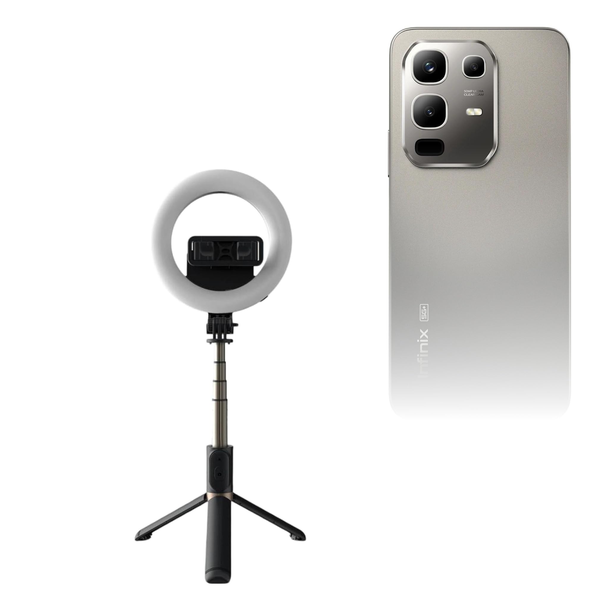 BoxWave Stand and Mount Compatible with Infinix Note 50X 5G - RingLight SelfiePod, Selfie Stick Extendable Arm with Ring Light - Jet Black-image-25