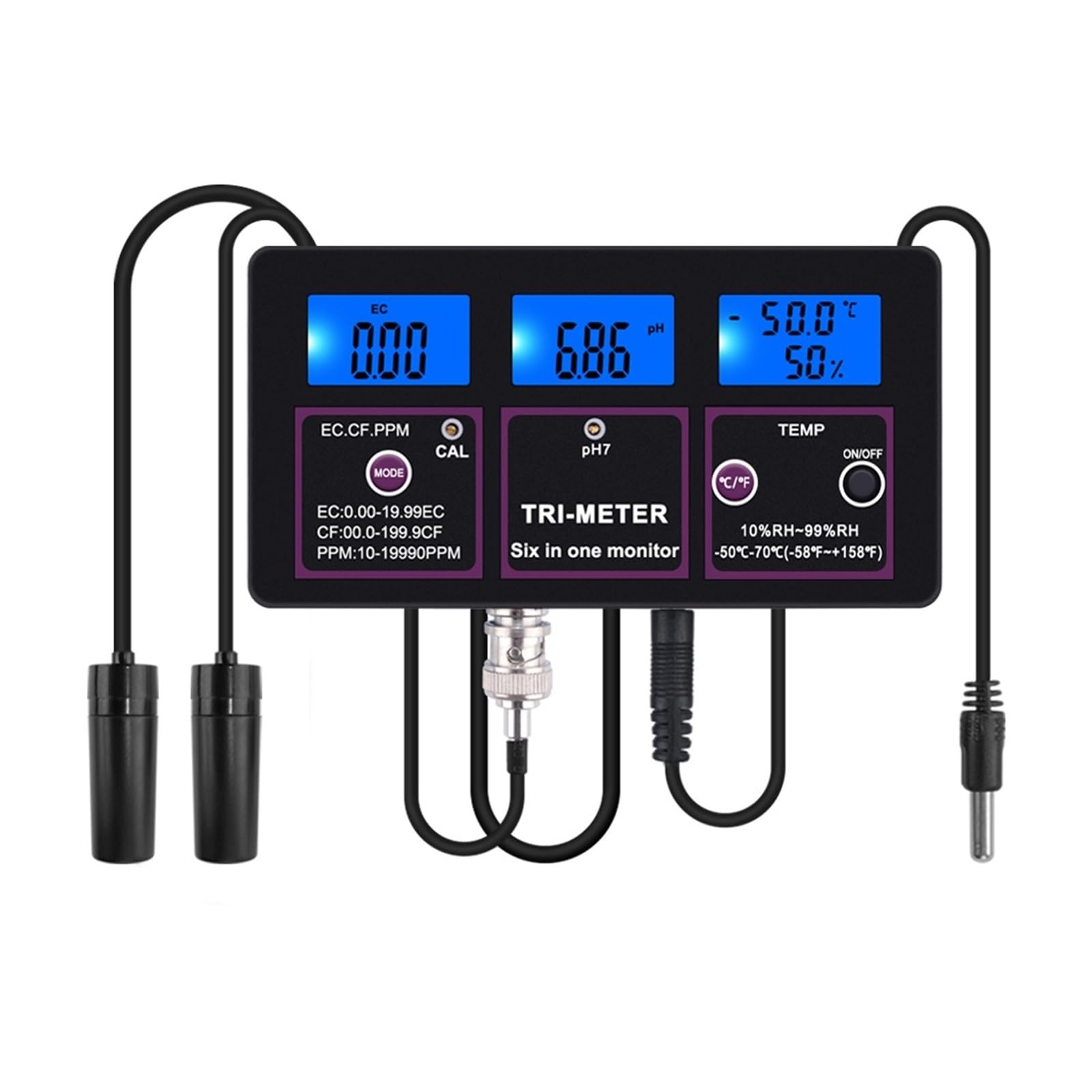 Medidor Agua Monitor De Calidad del Agua 6 En 1, Medidor Análisis PH For Acuario, TDS EC CF RH, Detector Conductividad Multiusos Preciso Fácil