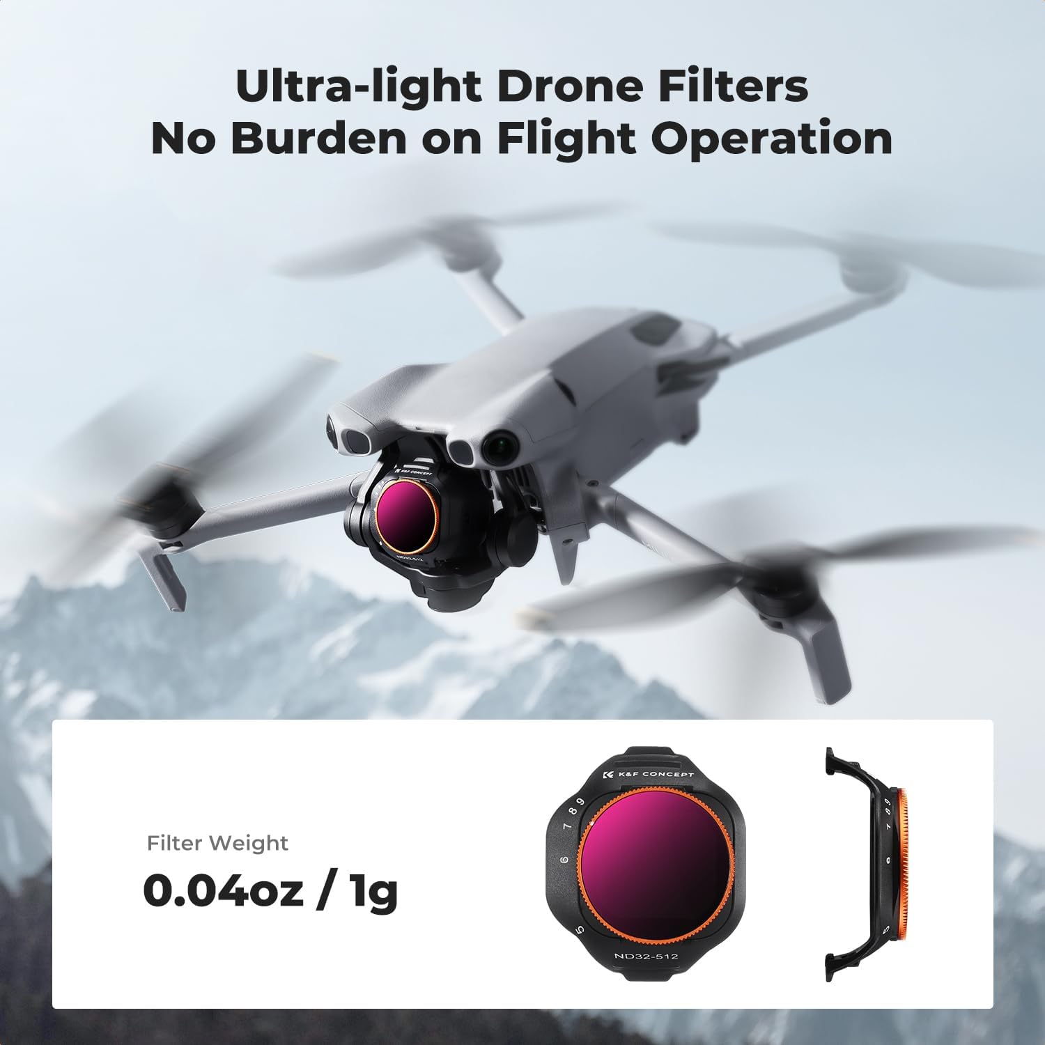 K&F CONCEPT Variable ND Filter Compatible with DJI Mini 5 Pro, ND32-512 5-9 Stops Multicoated HD Optical Glass Lightweight Drone Camera Lens Accessories for Aerial Photography Video Recording