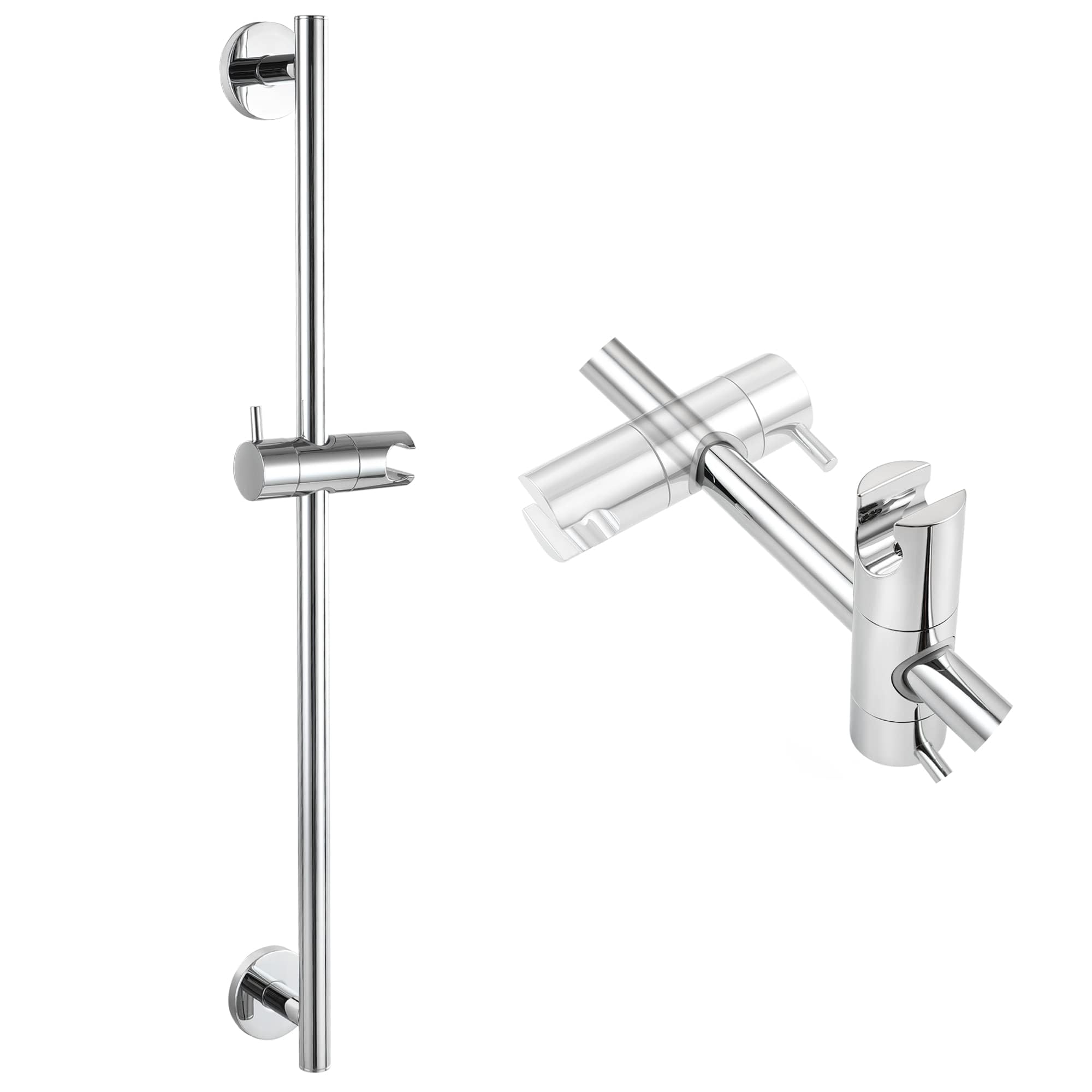 SKOWLL Barra para alcachofa de ducha para baño, 66 cm, montaje en pared, barra deslizante sin taladrar, con barra de ducha ajustable, cromo pulido