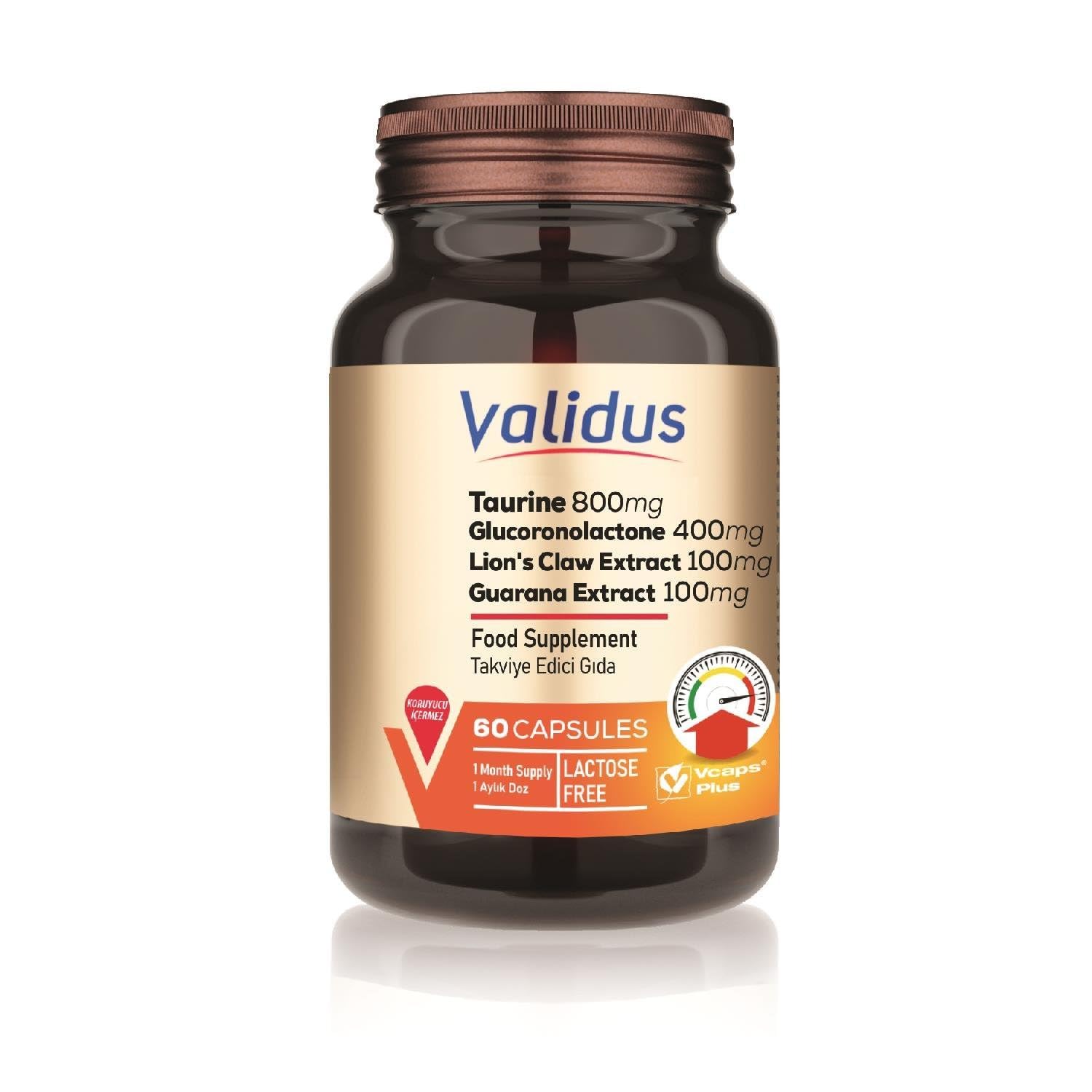Validus Taurine Glucoronolactone Lion's Claw Extract Guarana Extract 60 Capsules