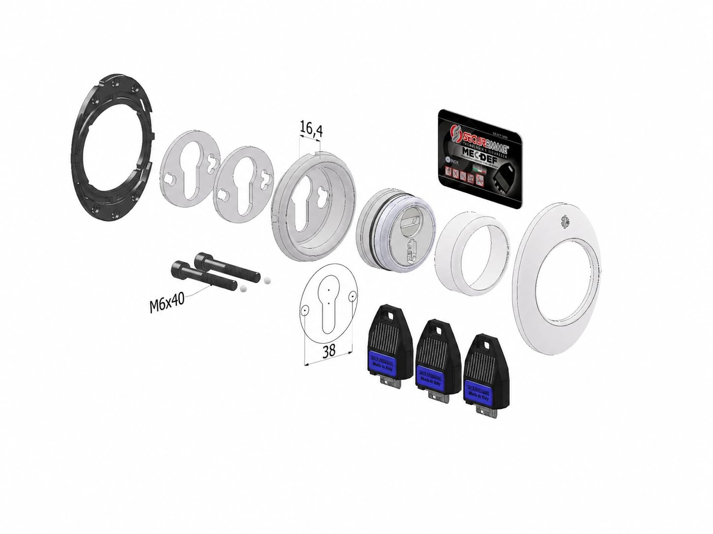 Securemme Mec‑Def Kit protettore meccanico cilindro – anti Topolino e anti effrazione OTTONE LUCIDO