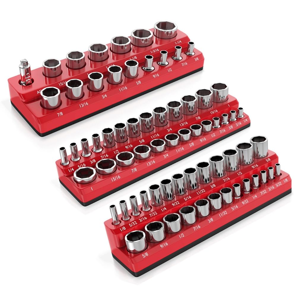 Ctrlzs Installation Tool Magnetic Socket Holder 3Pcs 1/4" 3/8" 1/2" Inch Drive Metric/Sockets Organizer Storage