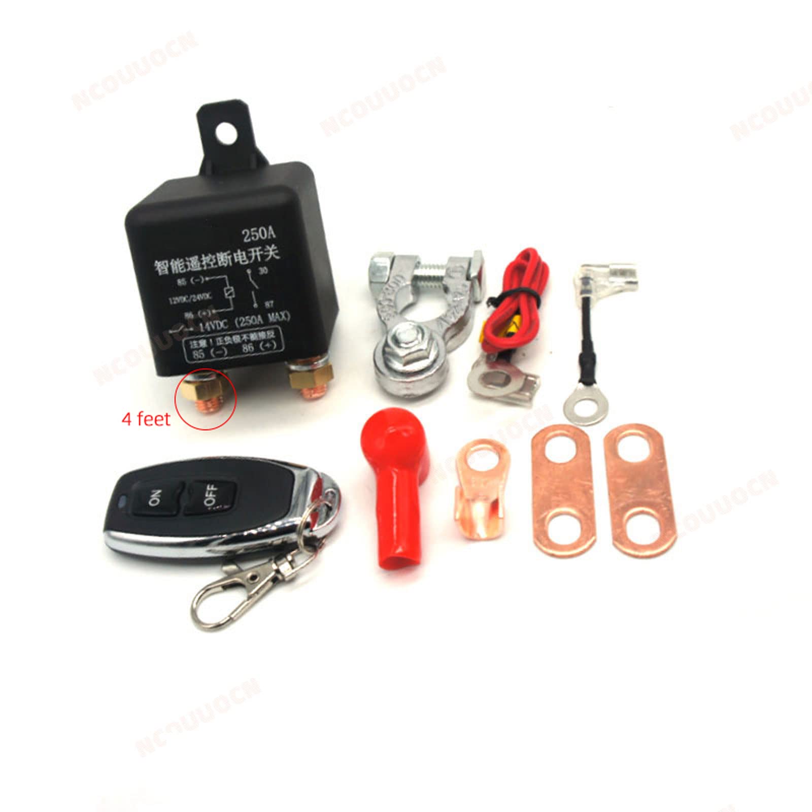 Relé de interruptor de control remoto inalámbrico del automóvil la batería del automóvil está desconectada y se corta el interruptor de aislamiento 12v / 24v 120a / 200a (12V/2.4W/250A/quadrupod/KEY)