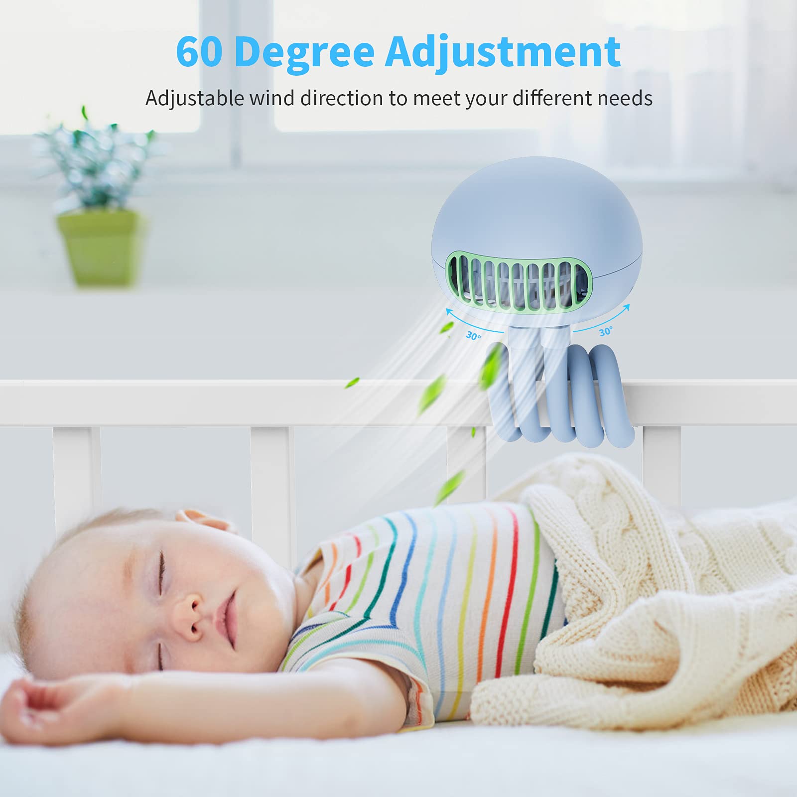 SmartDevil Ventilateur Poussette Bébé 3 Vitesses - Clip Portable Avec Trépied Flexible, Batterie 3000mAh, Silencieux Pour Bureau, Camping Et Sport (Bleu)