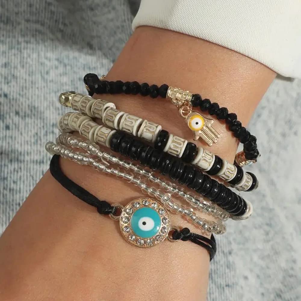 Stylish Evil Eye Multilayer Bangle Bracelet Black