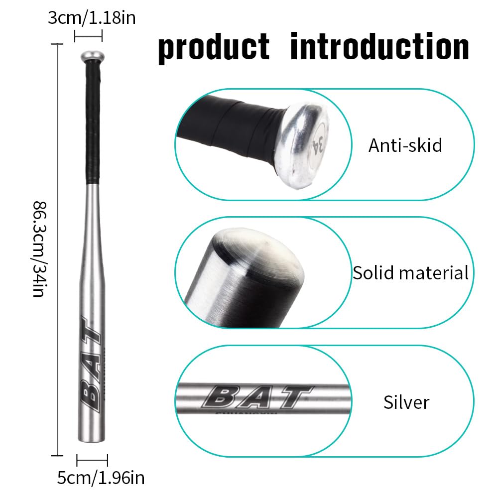 Batte de Baseball Aluminium 34 Pouces 86cm Batte Base-Ball Métal Antidérapante Adulte Pro Léger pour Exercice Joueurs Jeu Homme Femme 86 de Longueur Solide à la Mode