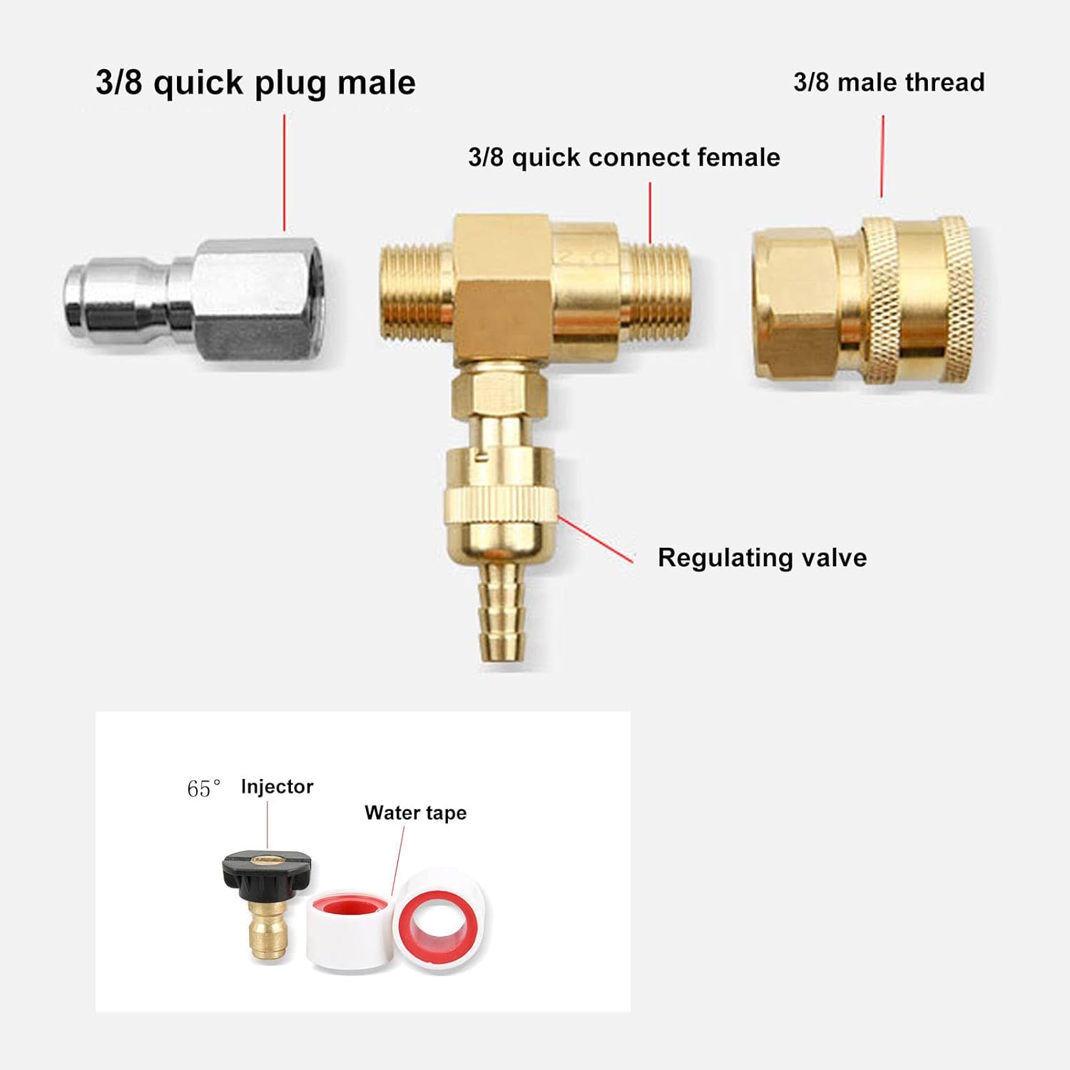 Downstream Injector for Pressure Washer, Adjustable Chemical Injector Kit, Soap Dispenser, 3/8 Inch Quick Connect