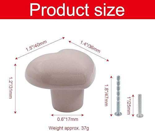 Miniatura 4 de Kemcatui Paquete de 2 pomos de cerámica rosa para gabinetes, pomos de cajón en forma de corazón para armarios de cocina y aparadores, manijas