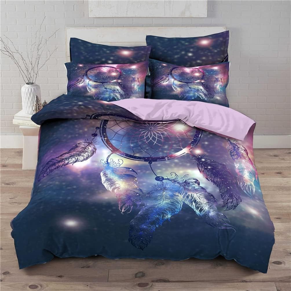 Housse de couette 220x240 attrape rêves avec ses deux taies d'oreiller assorties pour lit adulte