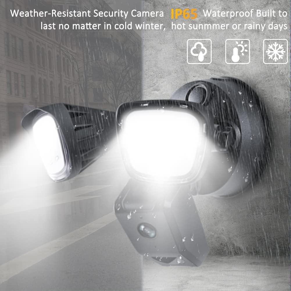 Willcrew Luces de Seguridad HD Floodlight Cam 3000LM, Cámara de seguridad HD con Focos Integrados, Comunicación Bidireccional y Alarma Sonora, Sensor de Movimiento para Entrada Garaje Patio y Jardín