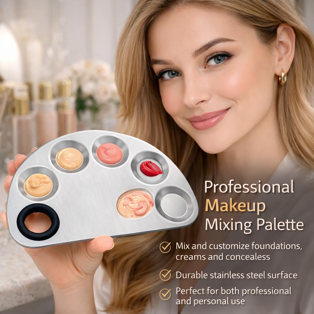 TRENDY LOOK Stainless Steel Cosmetic Makeup Mixing Plate with Spatula Tool 4