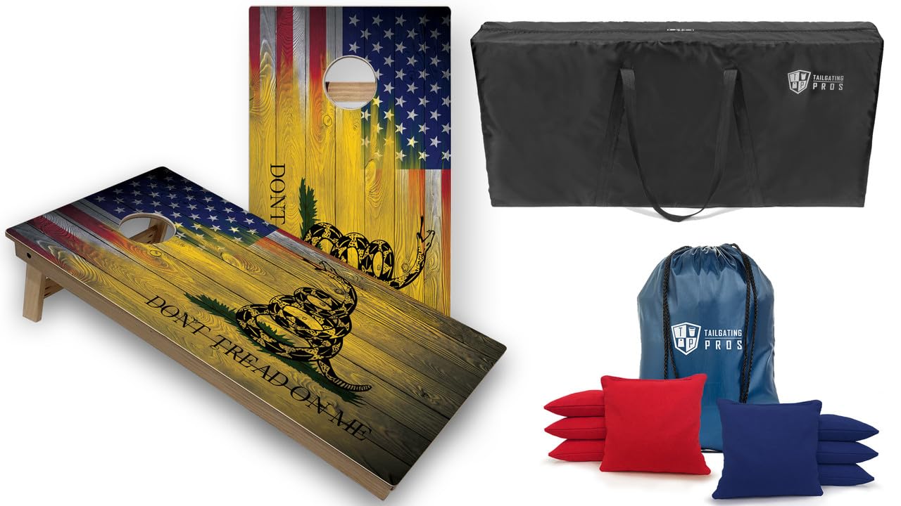 Tournament Grade Tailgating Pros Regulation Cornhole Boards Flag Set - Includes 8 Bean Bags, Carrying Cases, and 4'x2' Corn Hole Toss Game