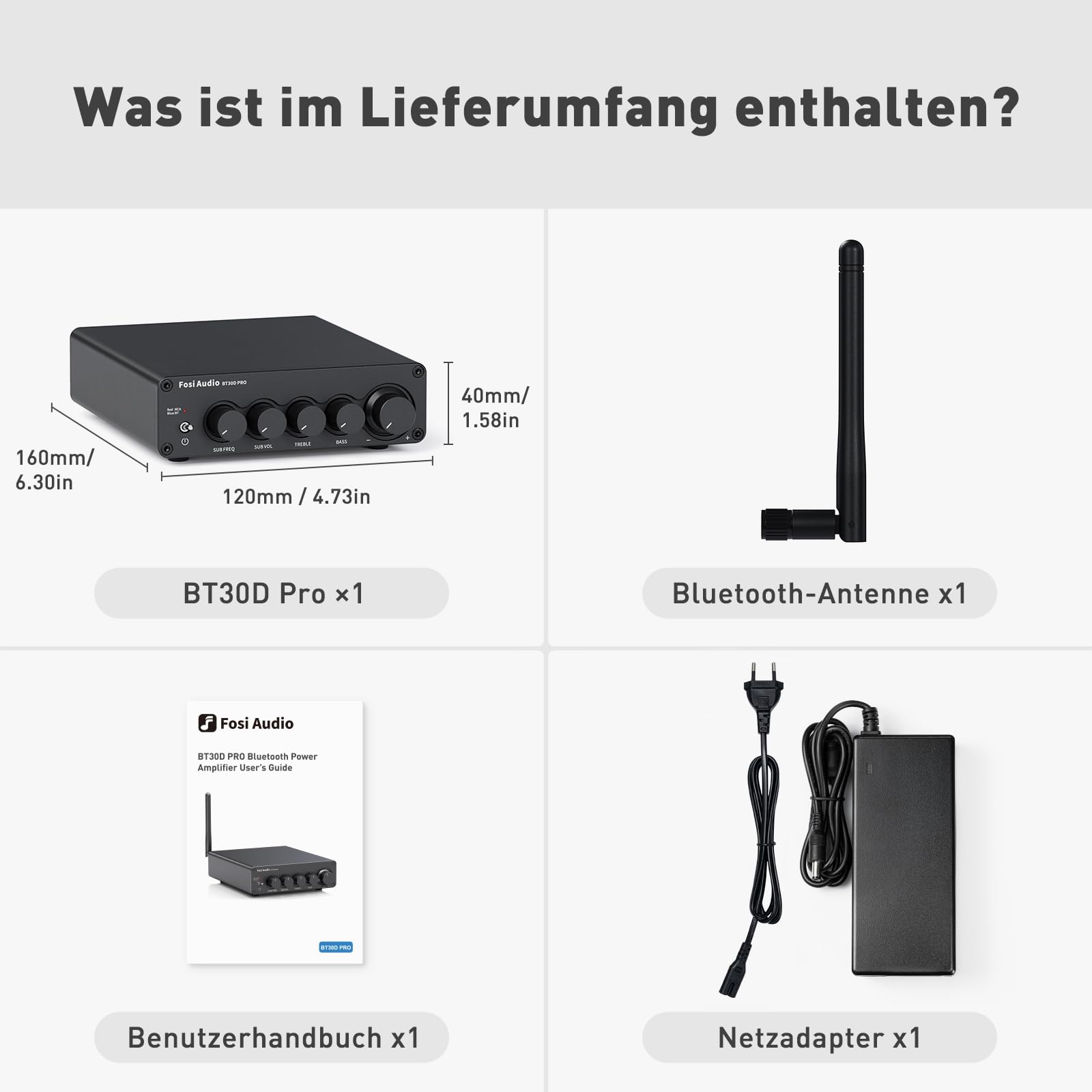 Fosi Audio BT30D Pro Bluetooth Verstärker 2.1 Kanal, Mini HiFi Verstärker TPA3255 165W x2+350W Bass-Höhenregler