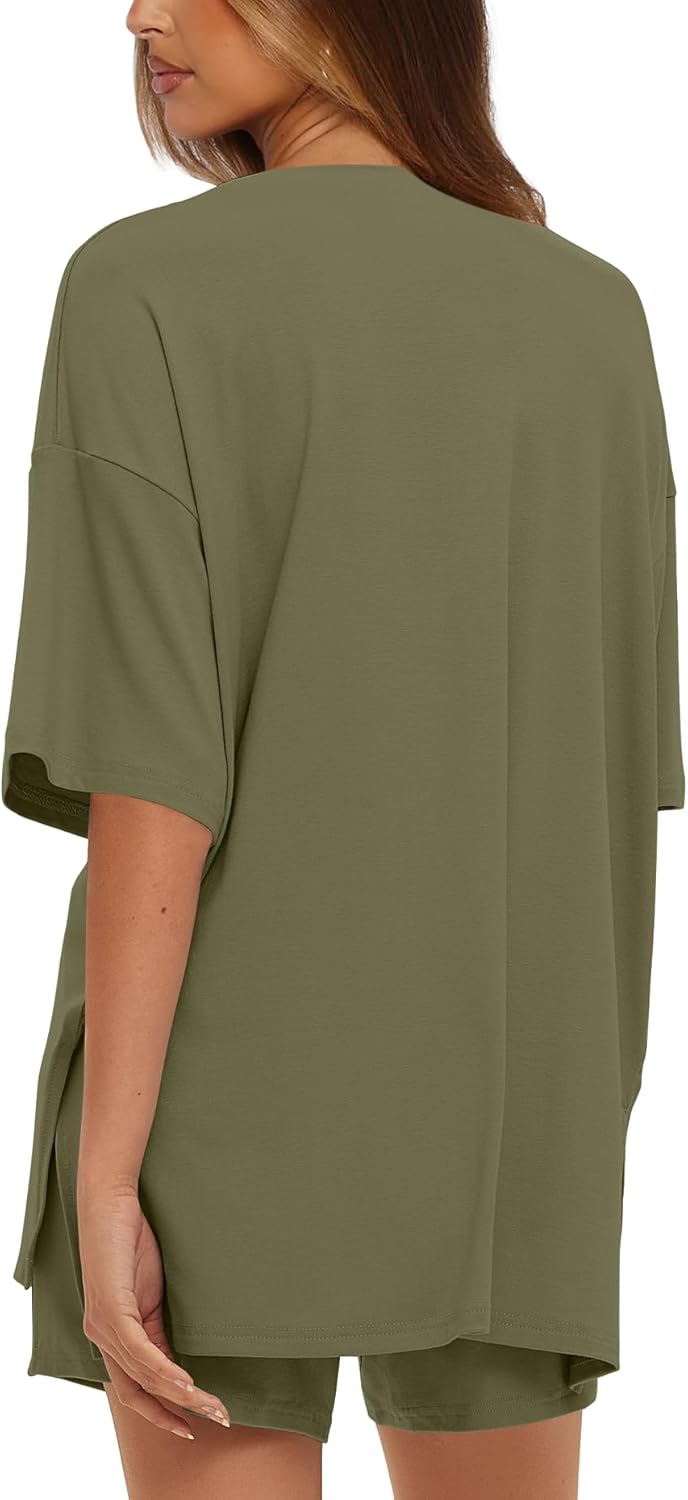 Darong Women's 2 Piece Lounge Set Short Sleeve Boxy T-shirt & Shorts Comfywear Summer Pajama Set Loungewear Set - Image 2