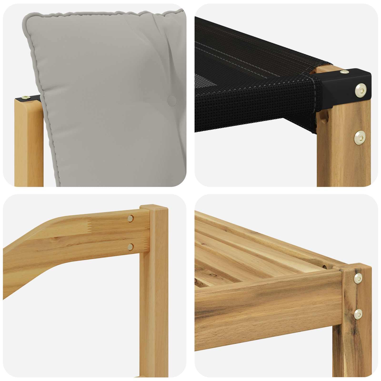 Juego de sofá para exteriores, 5 piezas, blanco y gris claro, 79 x 79 x 37 cm, juego de sofá modular con marco de madera de acacia resistente y cojín textil para una cómoda sesión en el jardín