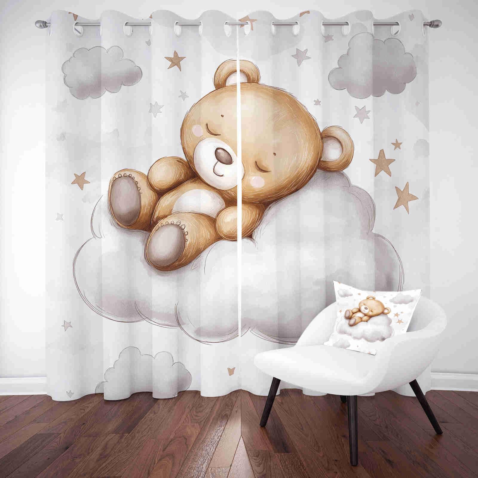LLponhg Cartoon Teddy Bear Blackout Curtains Cute Cloud Thermal Insulated Soundproof Energy Saving Drapes 2 Panels Eyelet Curtains for Living Room Bedroom and Kitchen Darkening Window Treatments