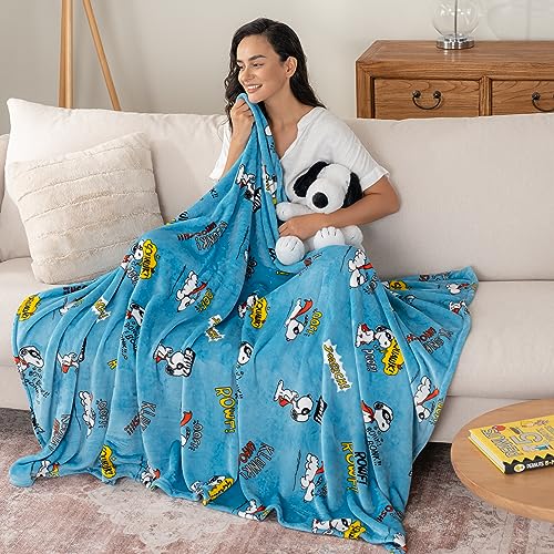 Image of Berkshire Blanket Peanuts VelvetLoft Cute Character Snoopy Plush Throw Blanket,Peanuts Large Masked Marvel Toss Happy Blue,Throw 55 in x 70 in (Official Peanuts Product)