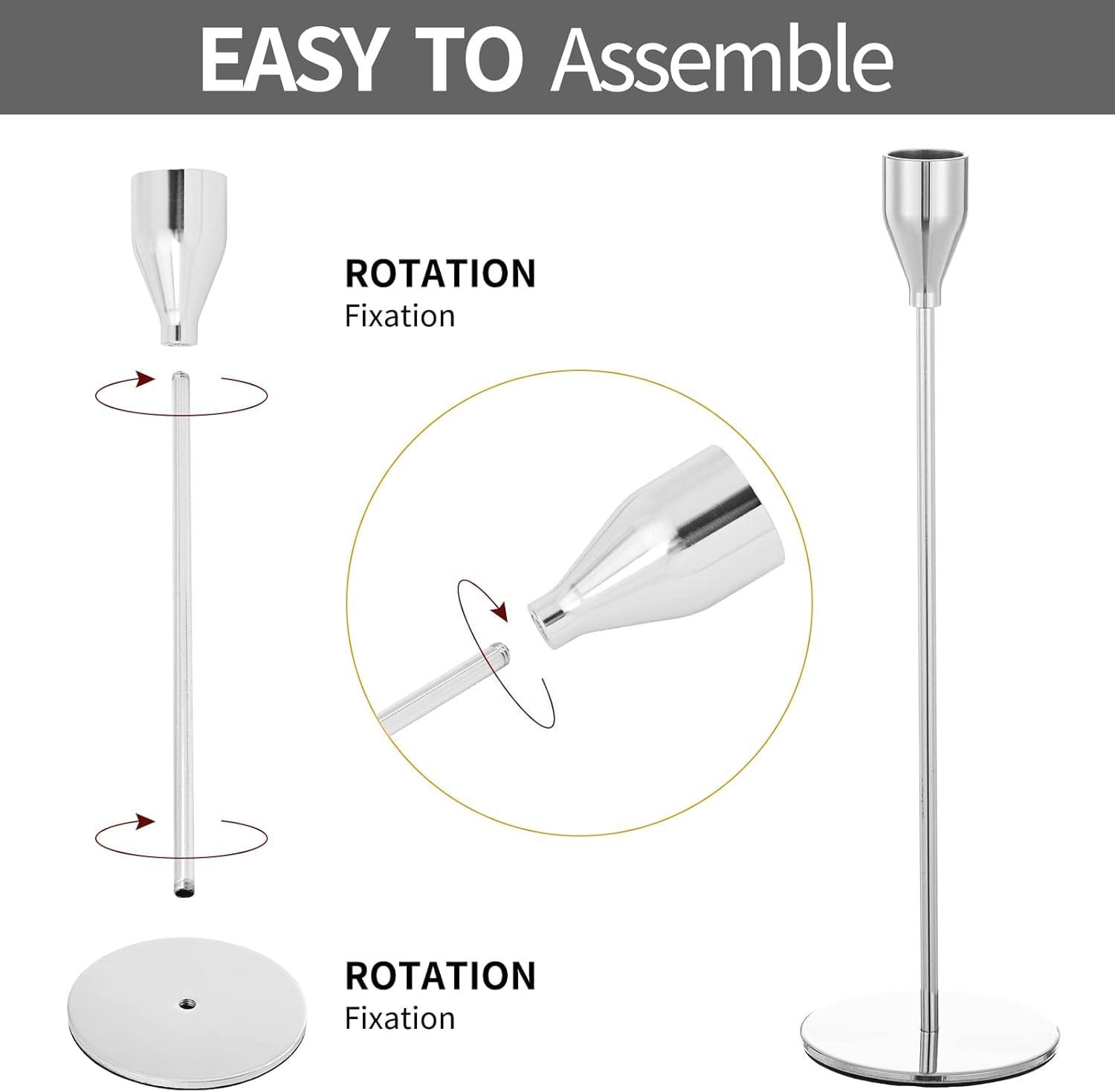 Juego de 12 portavelas de plata, candelabros franceses para velas puntiagudas, candelabros adecuados para velas de 3/4 pulgadas de grosor, candelabros para bodas, fiestas, hogar, cenas a la luz de las