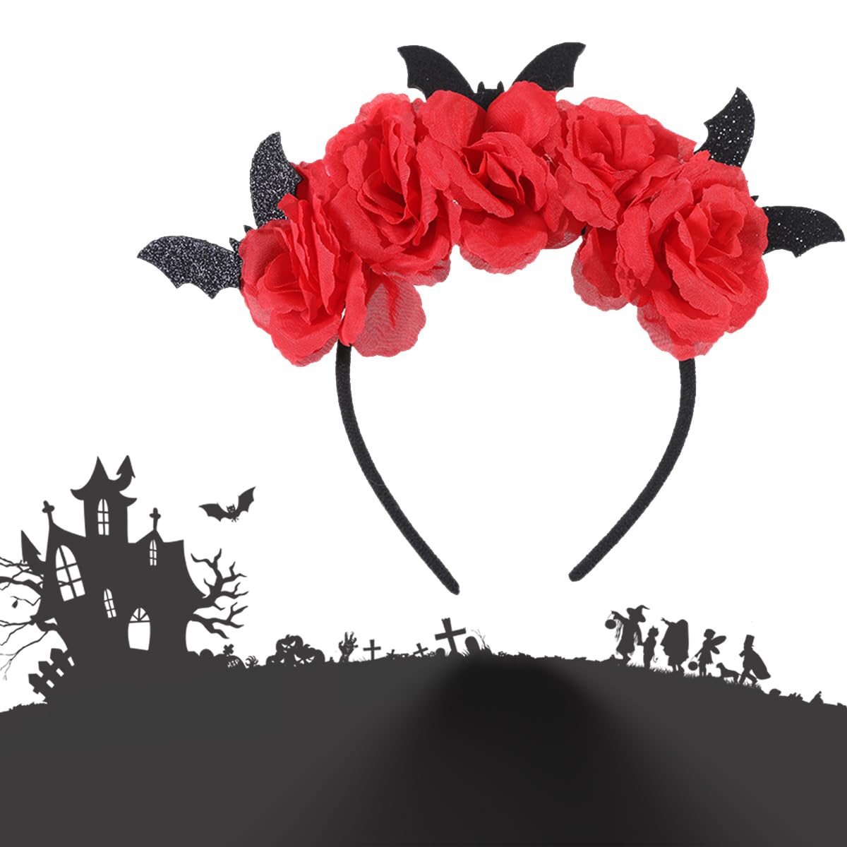 Snapklik.com : Halloween Bat Rose Headband Black Bat Headbands Flower ...