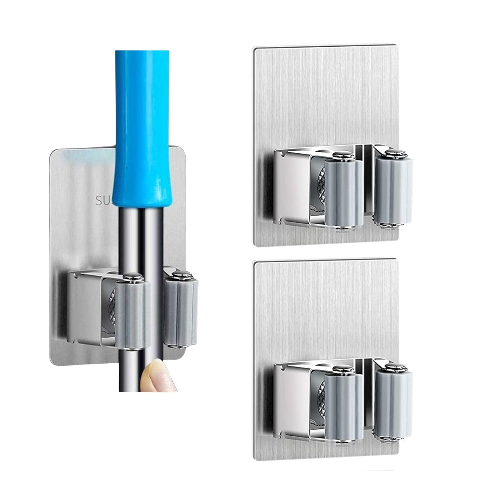 ZALCOON 2 PCS Mop Broom Holder Wall Mount - Mop Holder Self Adhesive No Drilling Super Anti-Slip Broom Holder for Home Garage Garden Laundry Room, kitchen organizer Tools (W/O HOOK)