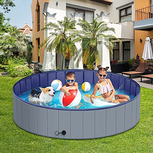 Dreamhigh® Hundepool fur Große Hunde 160 x 30cm, Rutschfestem Planschbecken Hund, Planschbecken Faltbar für Kinder und Große & Kleine Hunde