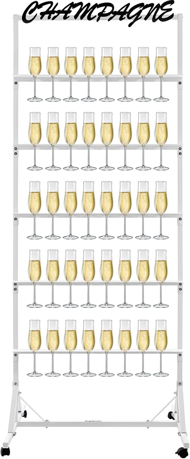Champagne Wall Holder for Party, 5-Tier White Metal Flutes Display Stand Hold 40 Glasses, Champagne Glass Holder for Bar, Wedding, Party, Hotel, Restaurant, Glasses Not Included