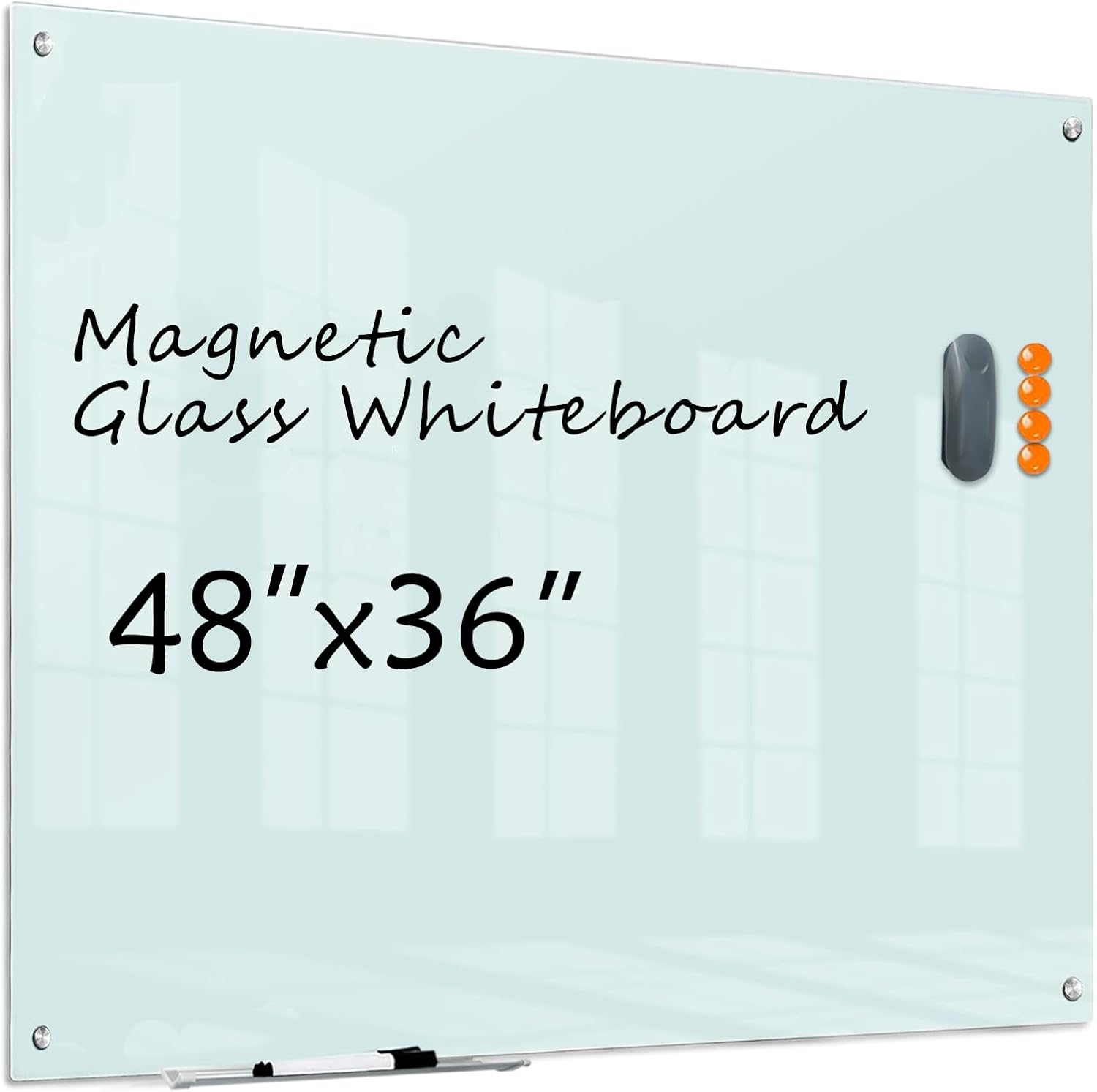 Glass Dry Erase White Board - 48"x36" Frameless Magnetic Whiteboard for Wall, White Surface Glass Writing Board for Office Home School
