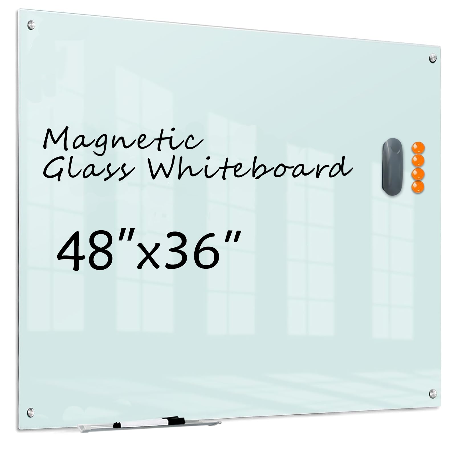 glass dry erase white board - 47 x35frameless magnetic whiteboard for wall, white surface glass writing board for office home school