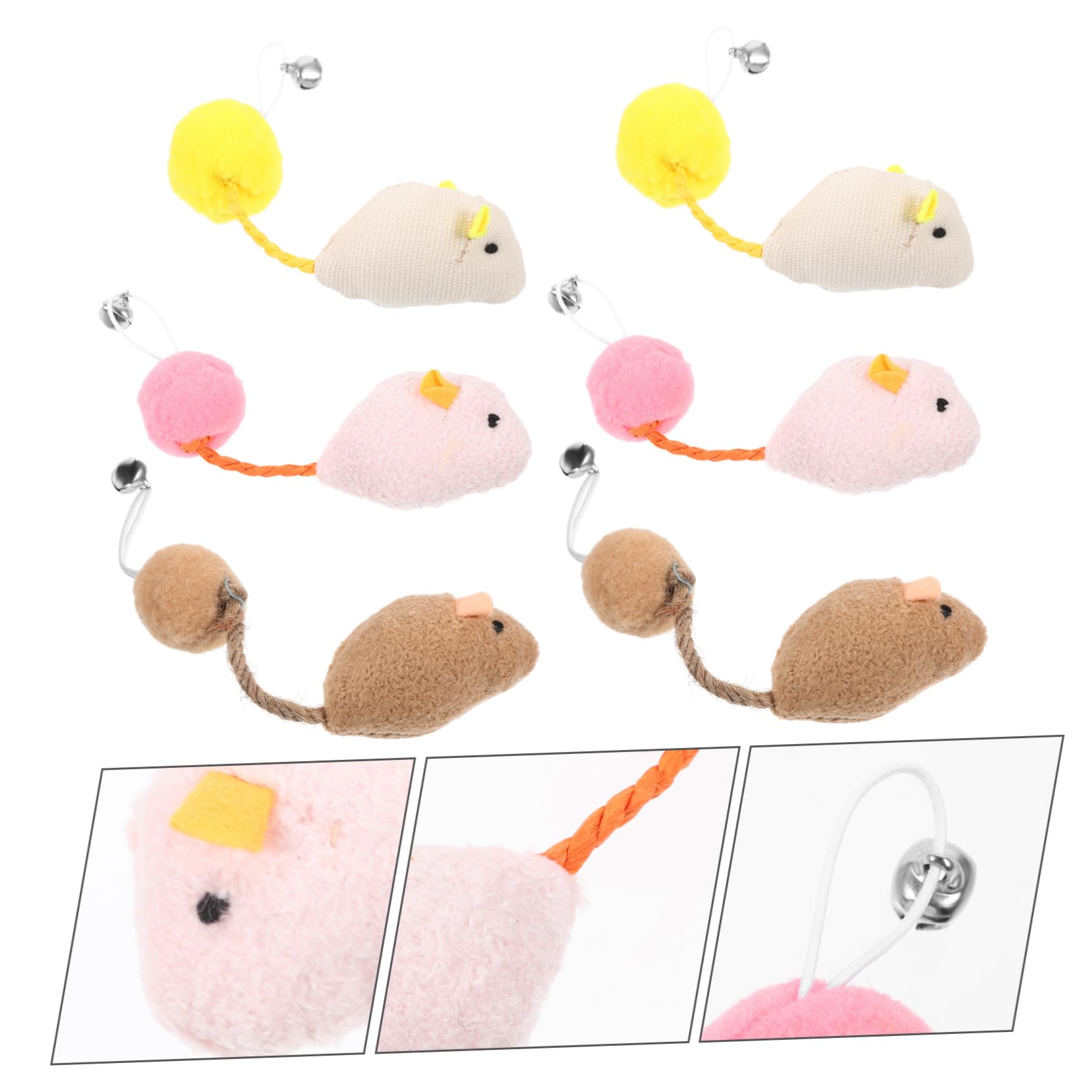 BESTonZON 6 pièces Lot de Jouets Souris Peluche pour Chat avec Cloches Jouets Interactifs Dintérieur pour Exercices et Divertissement des