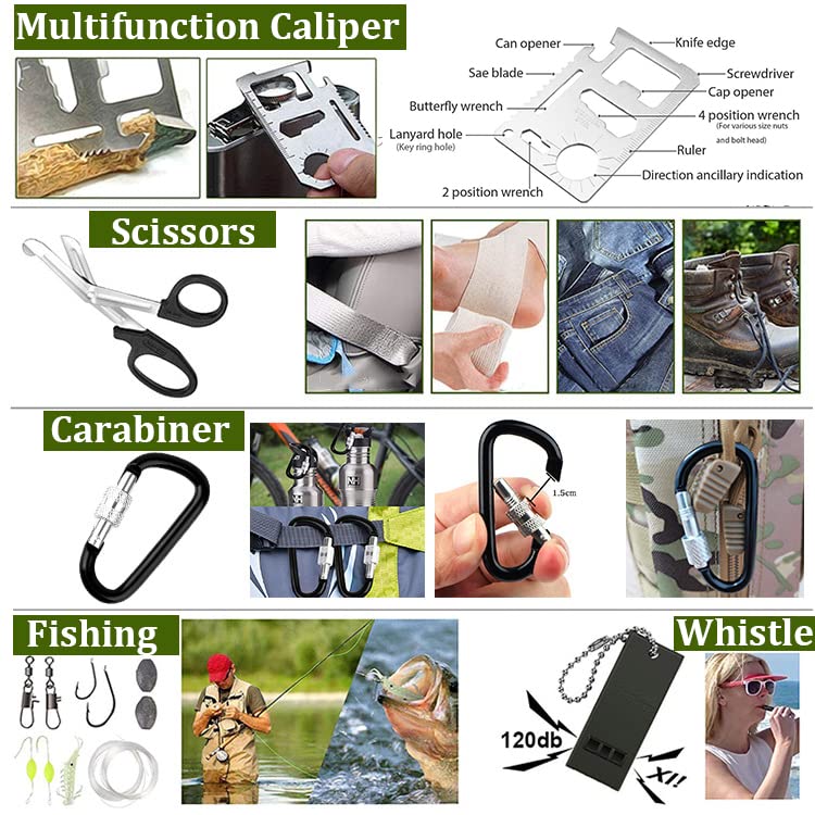 scosao Kit de Supervivencia 21 en 1 Multifuncional Bolsa de Supervivencia de Emergencia, Kit de Supervivencia Militar y Botiquín de Primeros Auxilios, para Caminar Senderismo,Viajes o Aventuras,Red