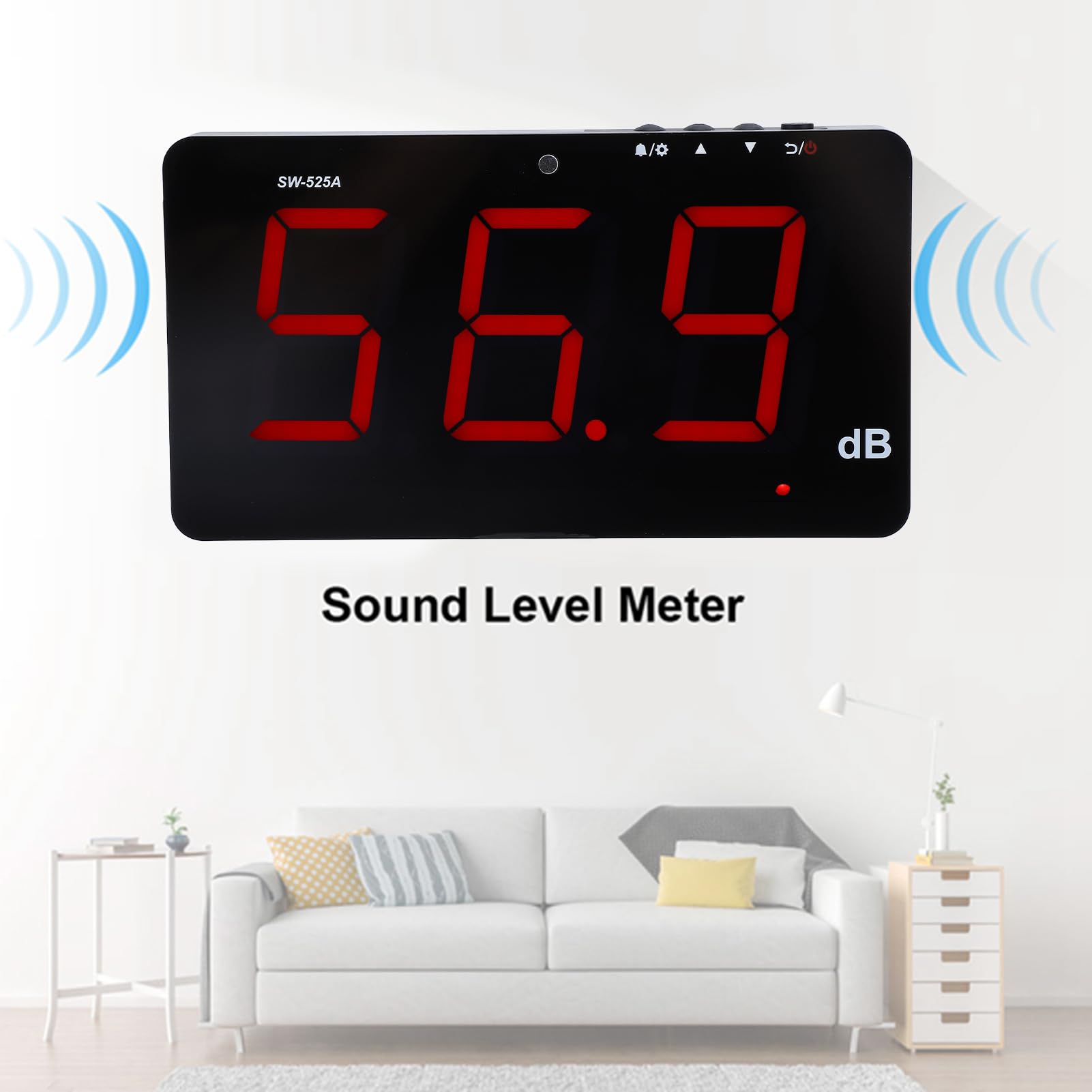 Decibel Reader Wall Mounted Decibel Meter 9.6 Inch LCD Digital Decibel Sound Meter Wall Hanging Noise Decibel Meter, 30-130dB Fast Responding, Alarm Function, Large LCD Display