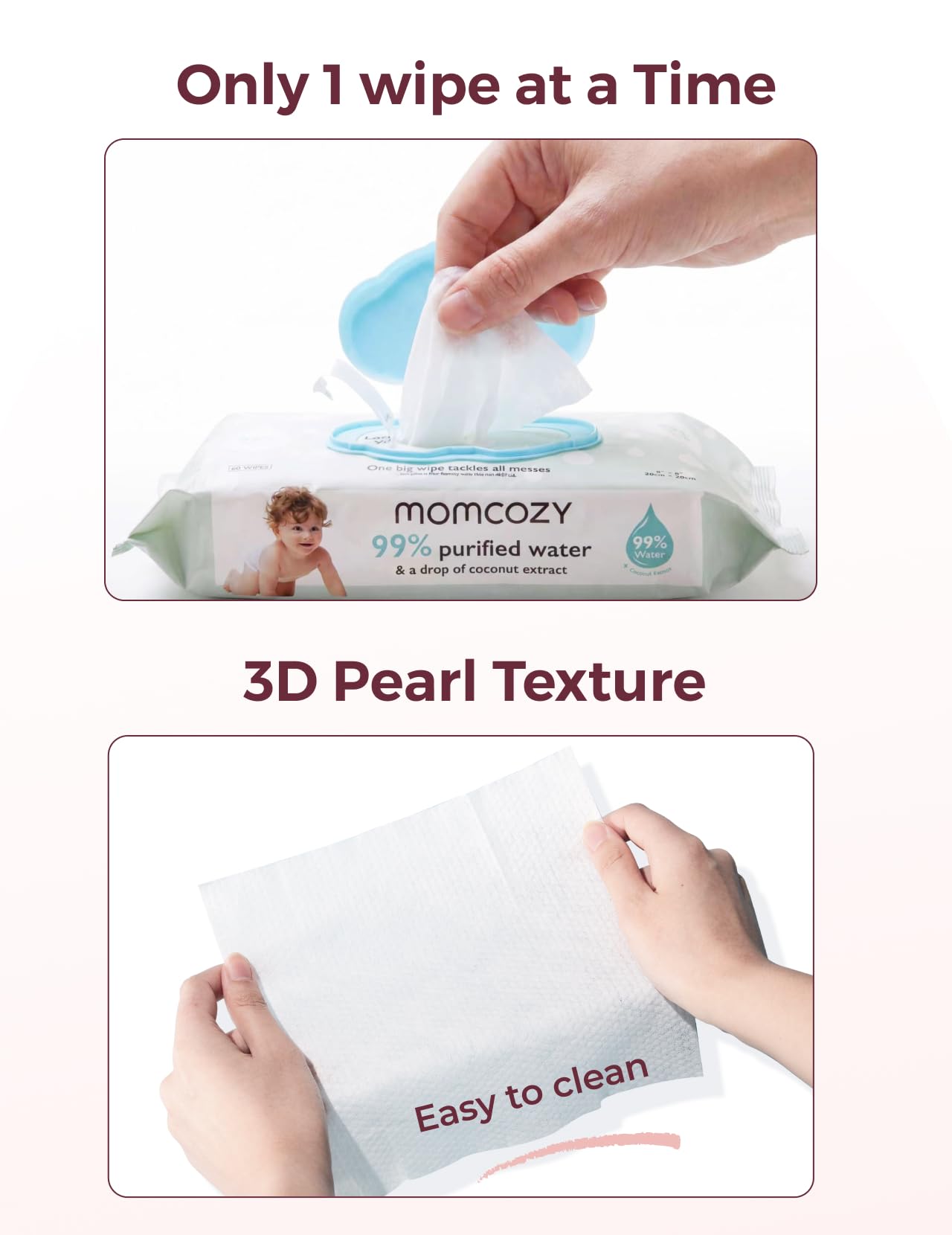 Momcozy Salviette per neonati - Design extra large 99% a base d'acqua, non profumate e ipoallergeniche, salviette detergenti e idratanti per neonati per pelli sensibili, 12 confezioni con patta (720)