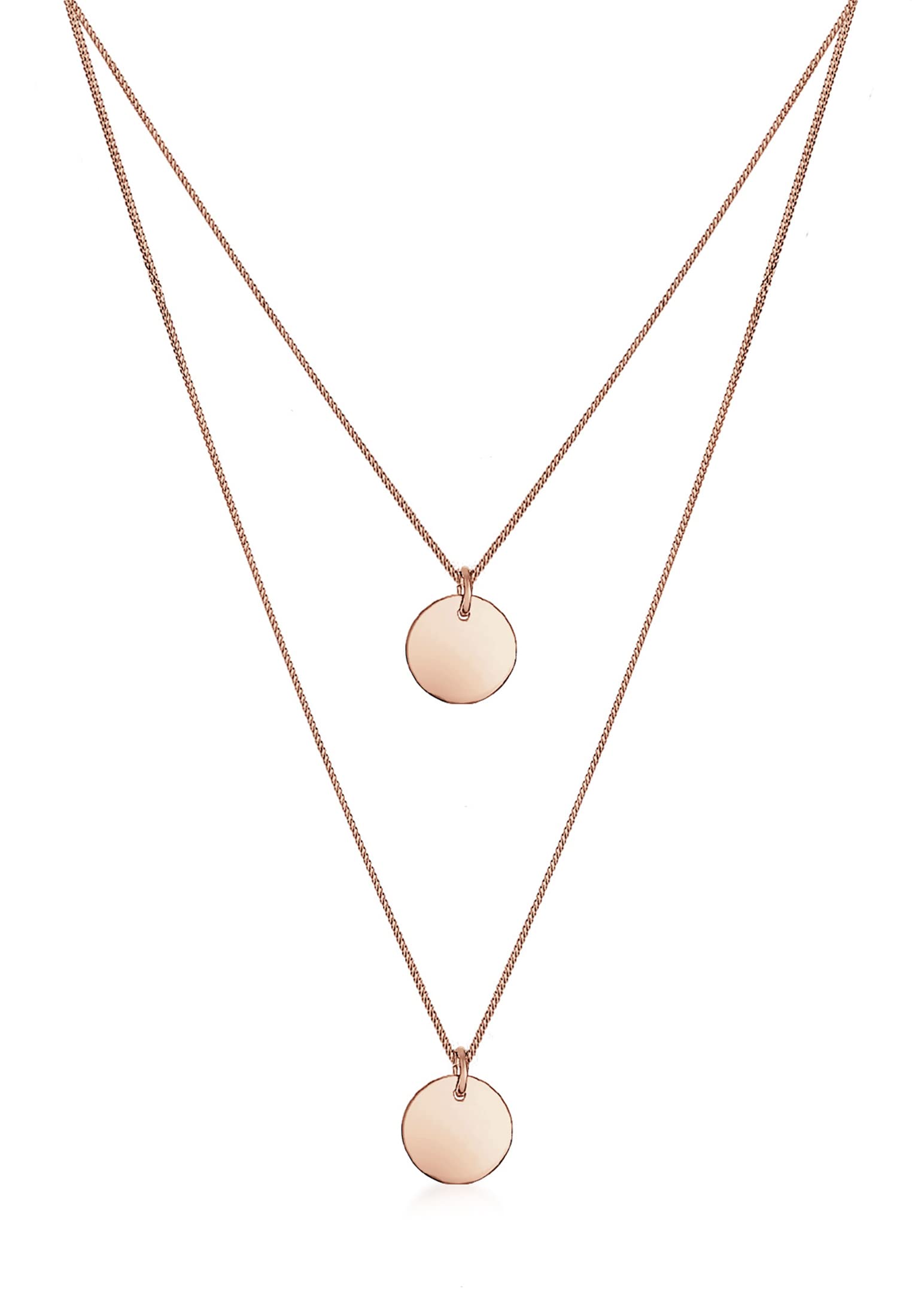 Elli Women's 925 Sterling Silver Gold Plated Xilion Cut Necklace of Length,Rose Gold, 45 cm