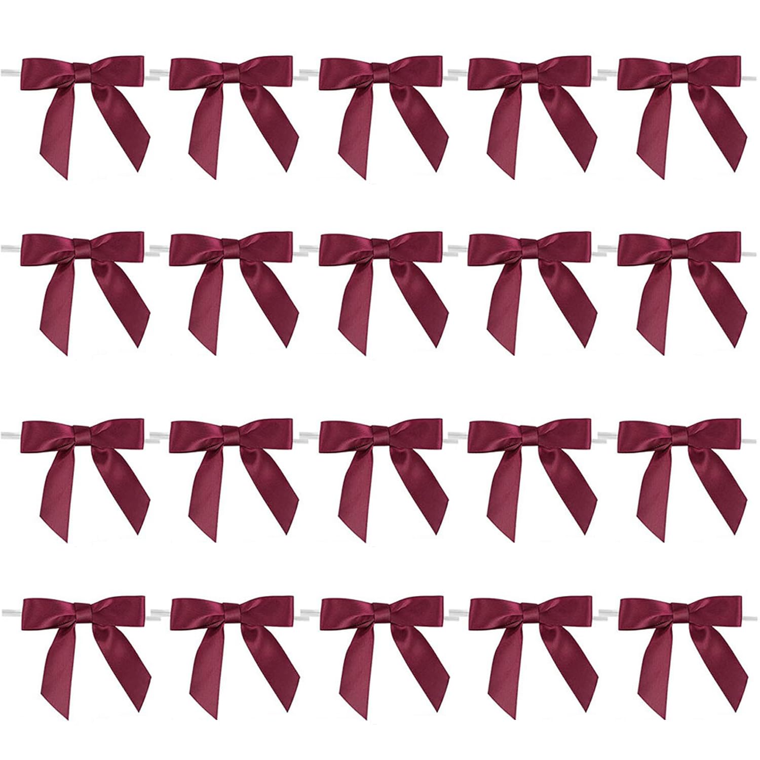 TIHNY 20 PCS Burgundy Small Ribbon Bows with Twist Tie, Decorative Gift Satin Bows for Wrapping, Crafting, Wine Glasses, Wedding, Christmas, and Birthday Party Decorations