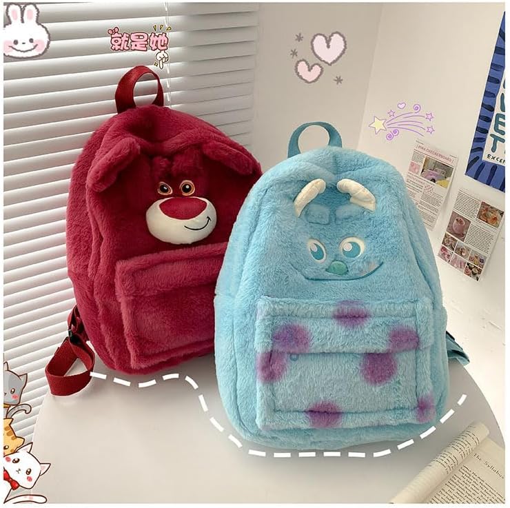 Miniatura 6 de Mochila Kawaii Fuzzy Daypack, lindo diseño de animales esponjosos Y2K, elegante, de dibujos animados, bolsa de hombro diaria, Azul, Mochilas Daypack