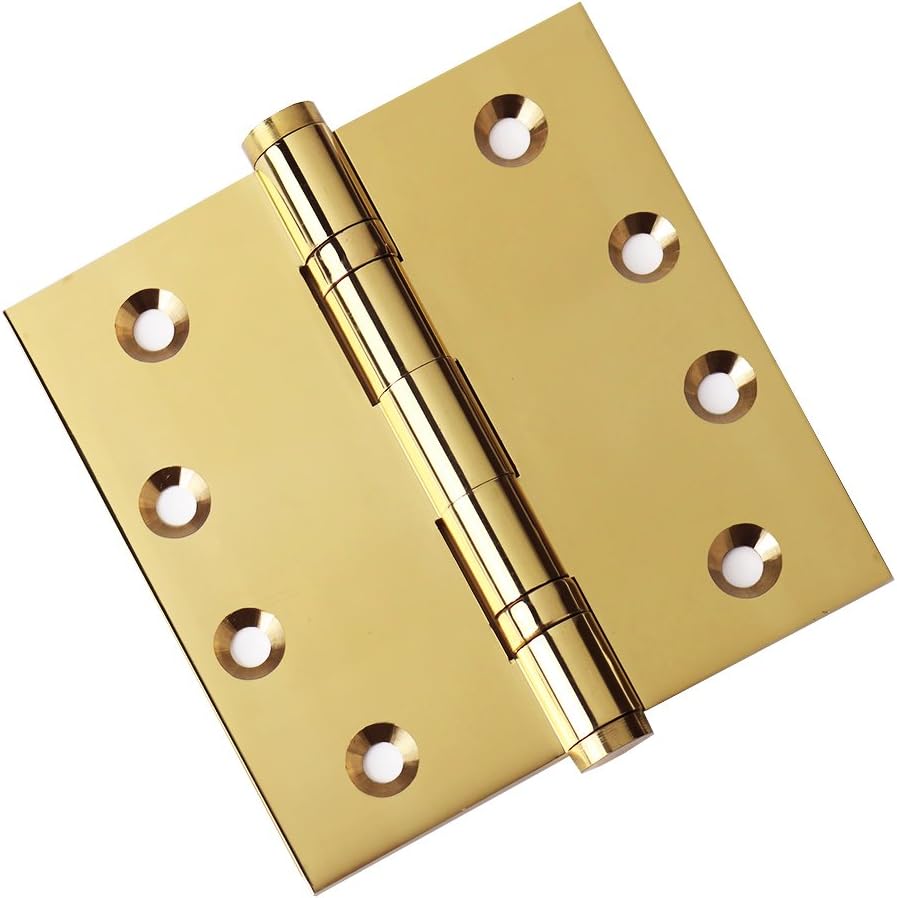 Embassy Door Hinge Solid Brass - 4 x 4 Inch, Heavy Duty, Polished Brass, Ball Bearings, Rust Resistant Pin, Architectural Designer Grade, Home Improvement, 2 Pack
