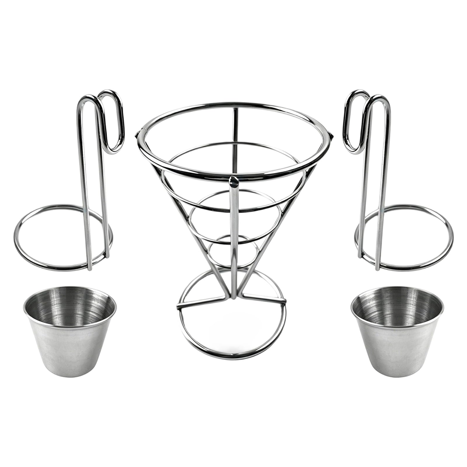 our fave Iron Fry Container Cone Shape French Fries Holder Metal Wire Basket with Sauce Cup for Serving Food and Snacks Creative Metal Wire Basket