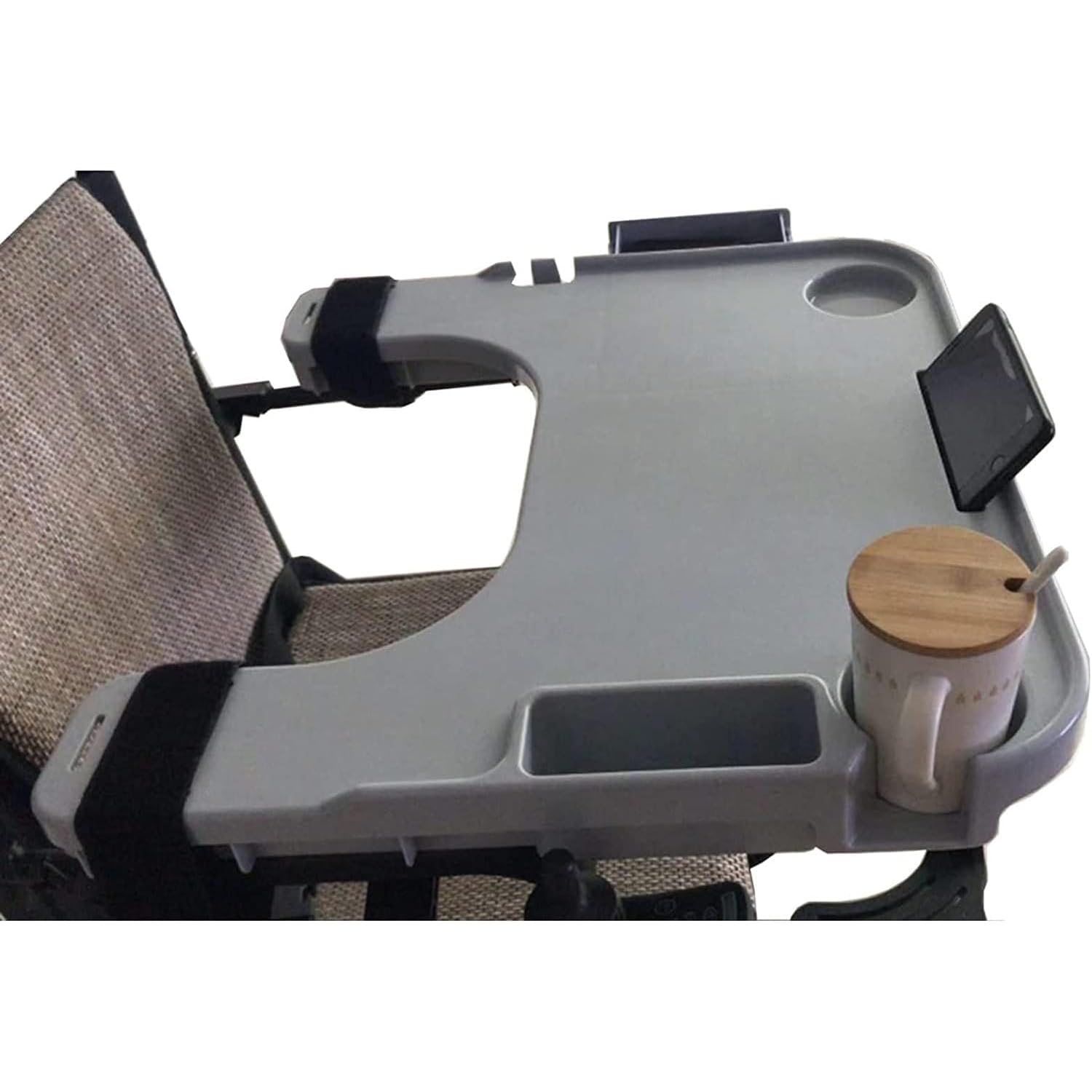 McbeAn Wheelchair Lap Tray, Wheelchair Laptop Stand with Cup Holder/Mobile Phone Stand/Card Slot/Pull-Out Storage Box, Portable Wheelchair Desk Accessories, for Eating, Reading, Resting