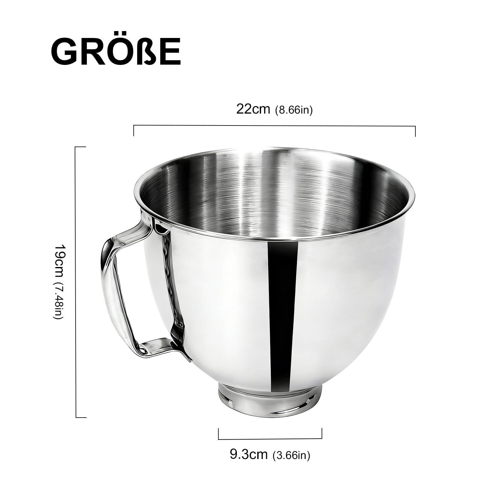 Edelstahl Schüssel für Kitchen Aid 4,5-5 Quart Standmixer, Eiscrememaschine Aufsatz,Schüssel Silber Ersatzteile,Standrührer Edelstahlschüssel mit Griff Rührschüssel Ersatz