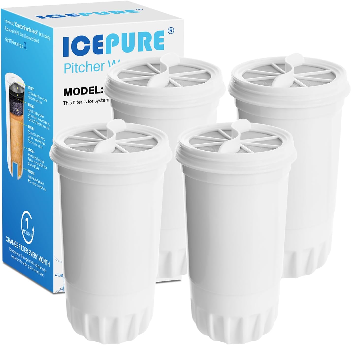 ICEPURE NSF53&42 5-stage Pitcher Filter Replacement (4 Pack)