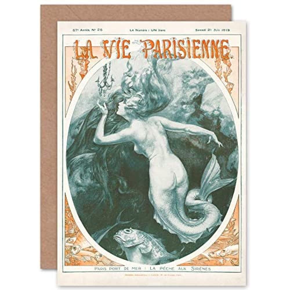 Artery8 Mermaids La Vie Parisienne Port Sirens Magazine Cover Sealed Greeting Card Plus Envelope Blank Inside