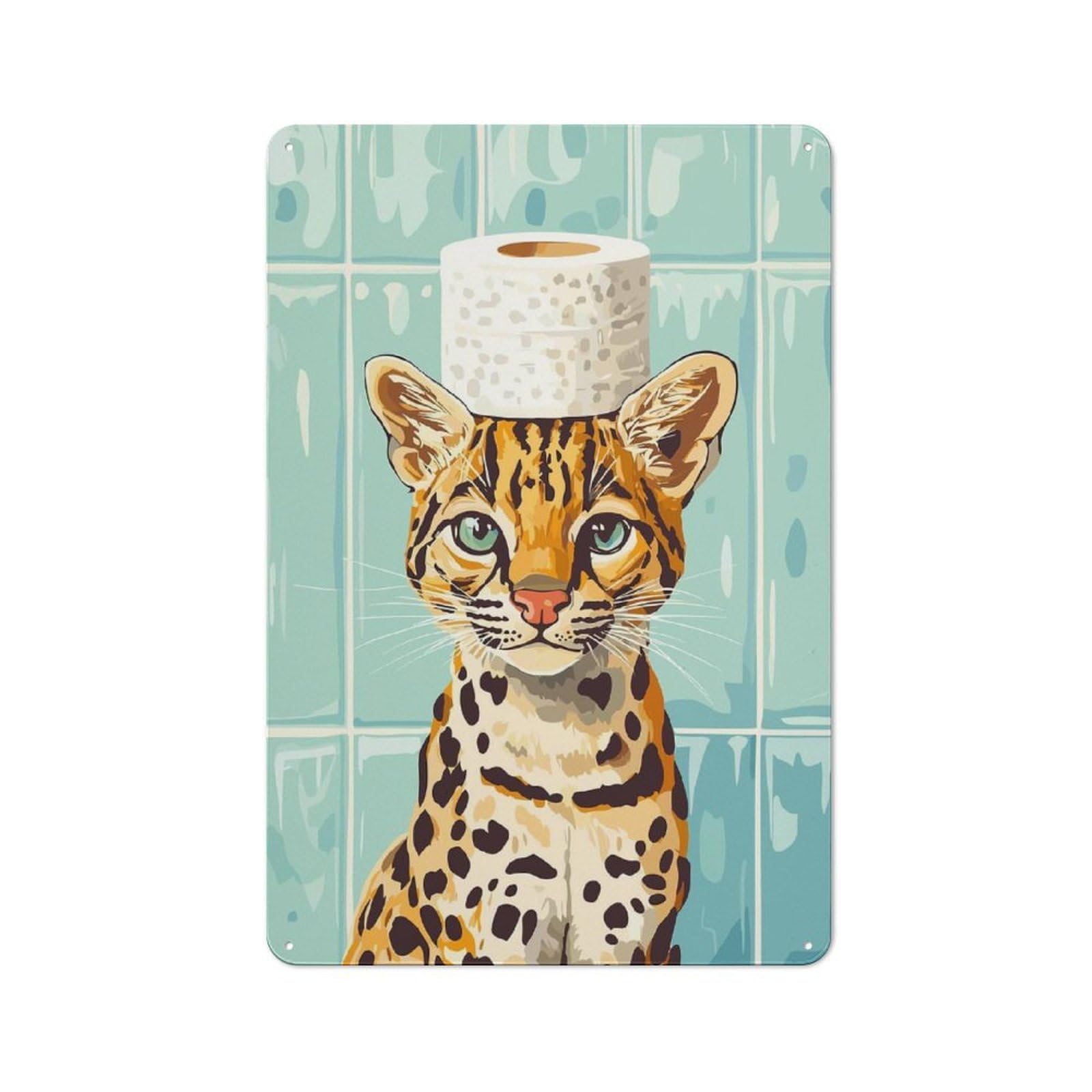 Junmoney Style-19 Cat With Toilet Paper Hat Industrial-Style Metal Sign 30X20cm For Living Room Wall, For Collectors Decorating Living Rooms And Feature Walls