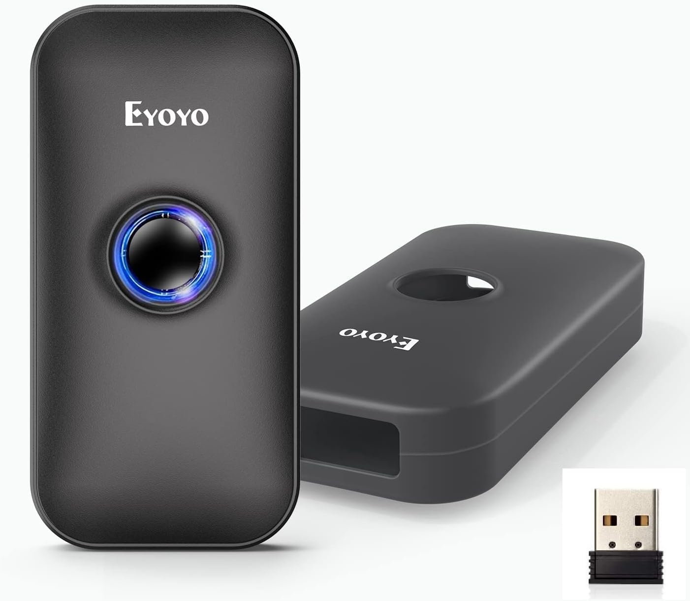 Eyoyo 1D Mini Bluetooth Barcode Scanner with Case, Black | 3-in-1 2.4G Wireless & Bluetooth & USB Wired, Portable Barcode Scanning, For iOS, Windows, Android, Tablets or Computers