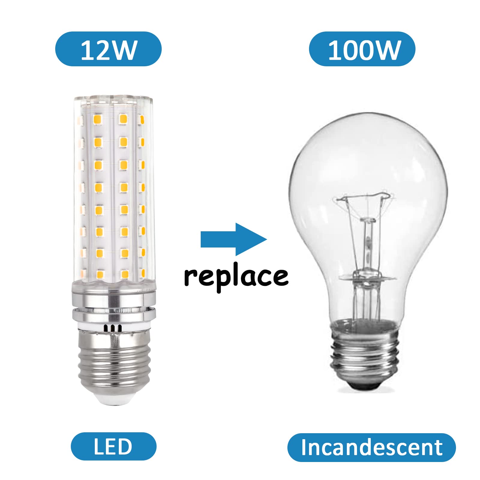 Lampadina Mais E27 LED 12W, 220-240V, Non Dimmerabile, 1200LM Bianco Neutro 4000K, Equivalente 100W Incandescenza, Lampadina LED E27 Mais per Lampadario, Lampada da Tavolo, Lampada da Parete, 6 Pezzi