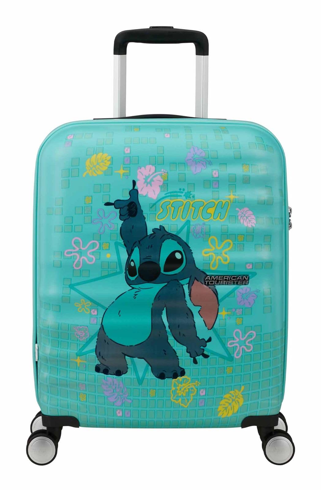 American Tourister Wavebreaker Disney Valigia per bambini Stitch Flower 55 x 40 x 20 cm, trolley da cabina rigido, lucchetto TSA, 36 L